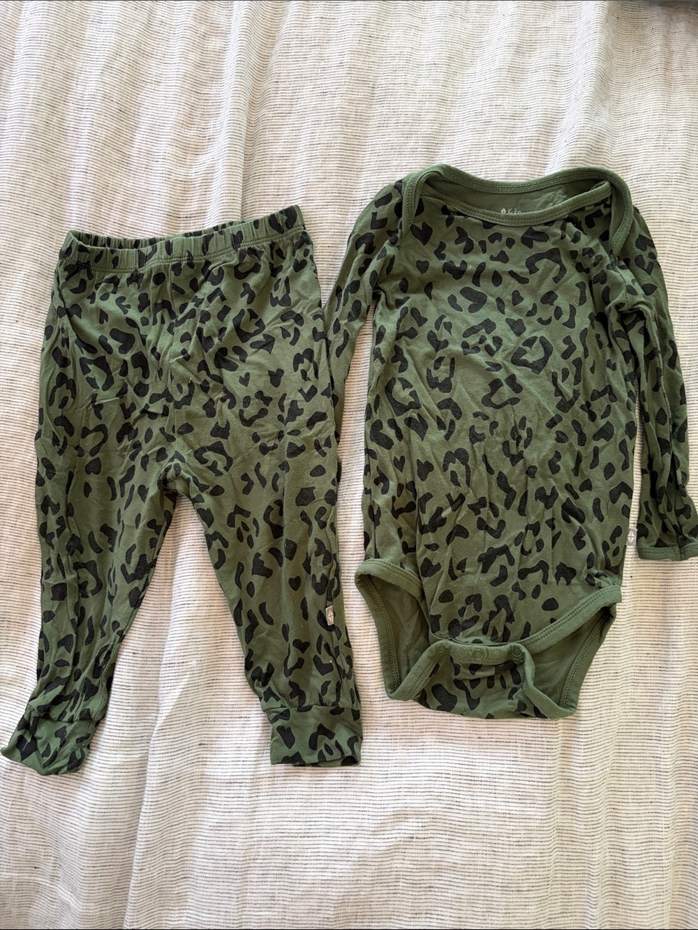 Kyte BABY Olive Green Leopard Print Ribbed Two-Piece Set